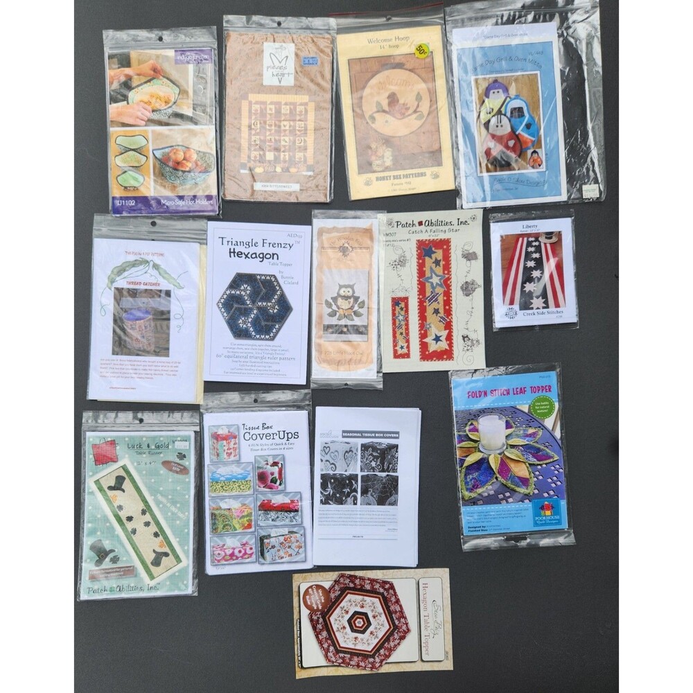 Quilts Sewing Pattern Home Decor Lot Tissue Toppers Potholder Table Runner